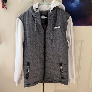 Ecko Unlimited Grey Hooded Puffer Vest with White Sleeves